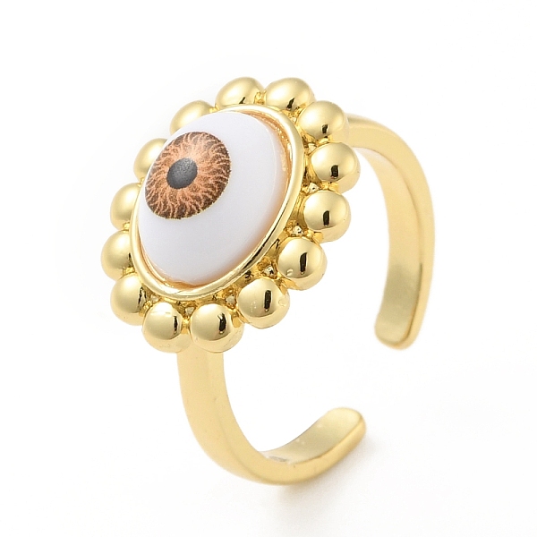 

PandaHall Acrylic Sun with Evil Eye Open Cuff Ring, Real 18K Gold Plated Brass Jewelry for Women, Cadmium Free & Lead Free, Peru, US Size 6..., Brown