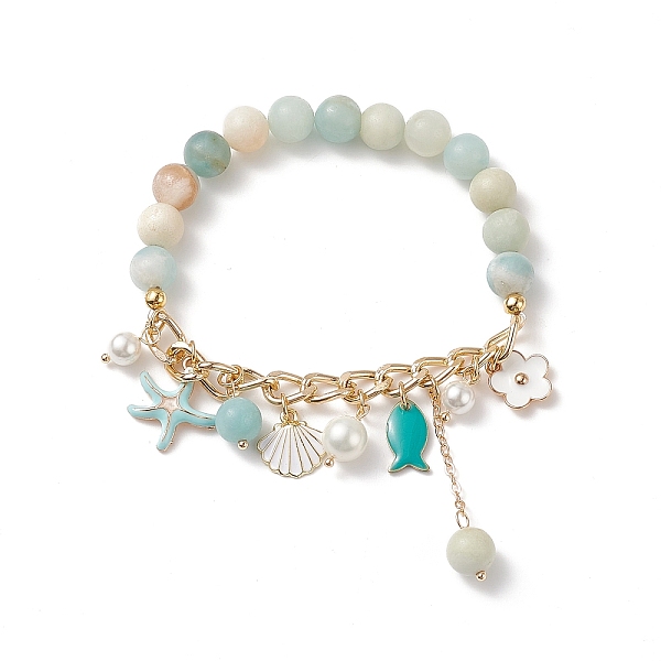 

PandaHall Natural Flower Amazonite & Shell Pearl Beaded Stretch Bracelet, Alloy Enamel Starfish & Shell & Fish Charms Bracelet with Curb...