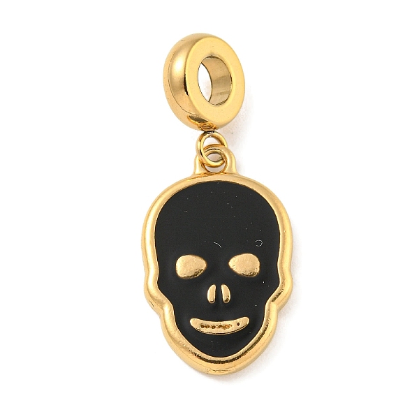 

PandaHall Ion Plating(IP) 304 Stainless Steel Black Enamel European Dangle Charms, Halloween Skull Large Hole Pendants, Golden, 32mm, Skull...