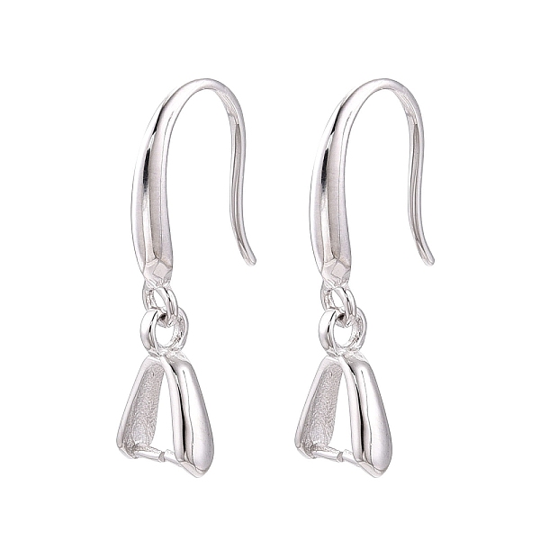 Rhodium Plated 925 Sterling Silver Earring Hooks, Ear Wire with Pinch Bails, Platinum, 14x2.5mm, Toggle Clip: 9.5x2.5mm, Pin: 0.8mm