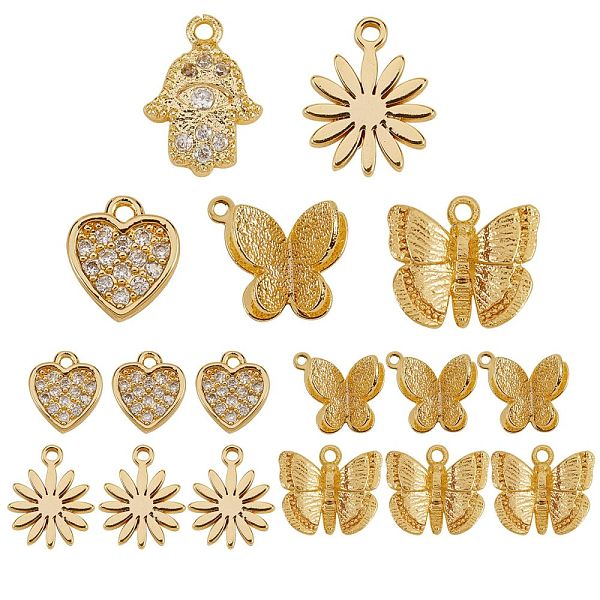 

PandaHall 20Pcs 5 Styles Brass Charms, with Cubic Zirconia, Mixed Shapes, Clear, Real 18K Gold Plated, 4pcs/style Brass+Cubic Zirconia Mixed...