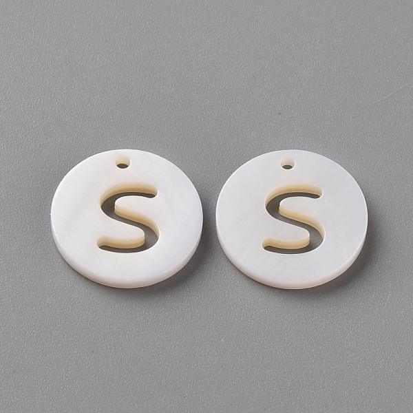 

PandaHall Natural Freshwater Shell Pendants, Flat Round with Letter, Letter.S, 12x1.5mm, Hole: 1mm Freshwater Shell Letter S White
