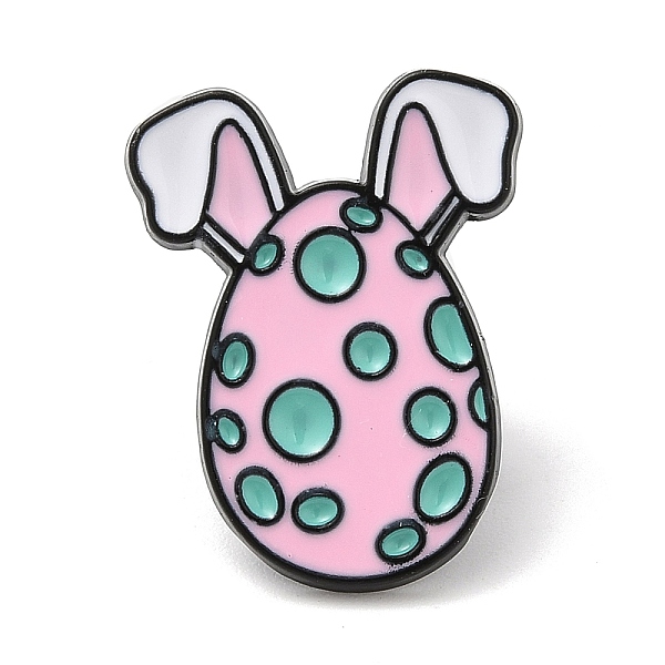 PandaHall Easter Egg with Rabbit Ear Enamel Pins for Women, Electrophoresis Black Alloy Brooch for Backpack Clothes, Pink, 22x17x1mm...