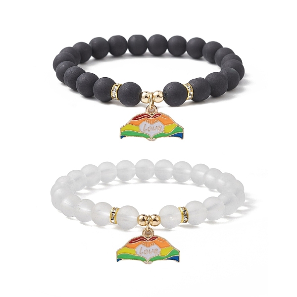 

PandaHall 2Pcs 2 Style Synthetic Hematite & Glass Round Beaded Stretch Bracelets Set, Pride Rainbow Flag Alloy Enamel Charms Stackable...