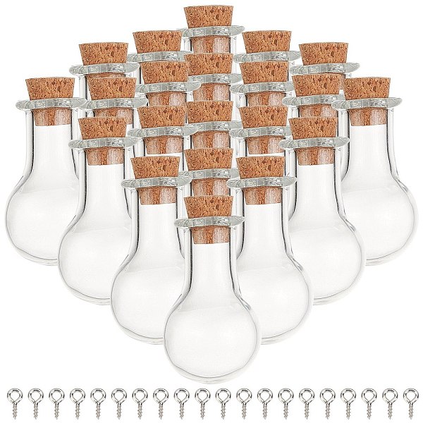 

PandaHall SUNNYCLUE 40Pcs 2 Style Glass Bottles, with Cork Stopper, Wishing Bottle, Drop, Iron Screw Eye Pin Peg Bails, Clear, 28x14mm...