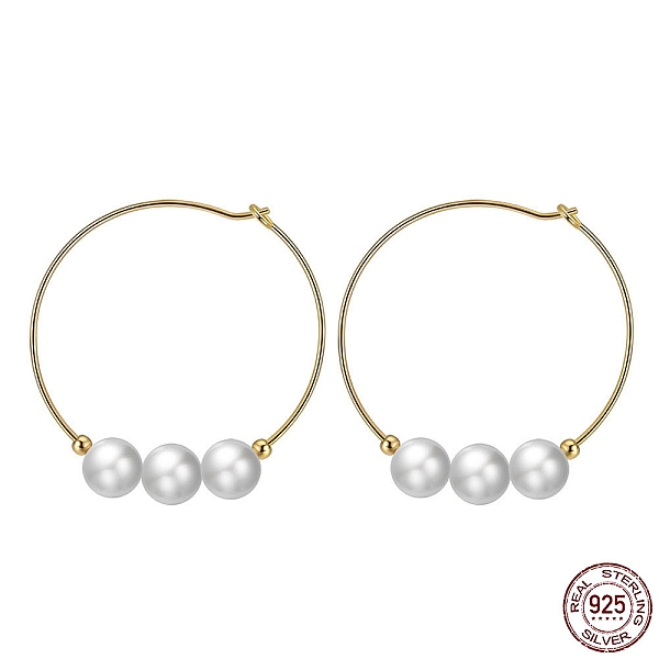 

PandaHall Natural Pearl Beaded Hoop Earrings, 925 Sterling Silver Earrings, Golden, 33mm Sterling Silver