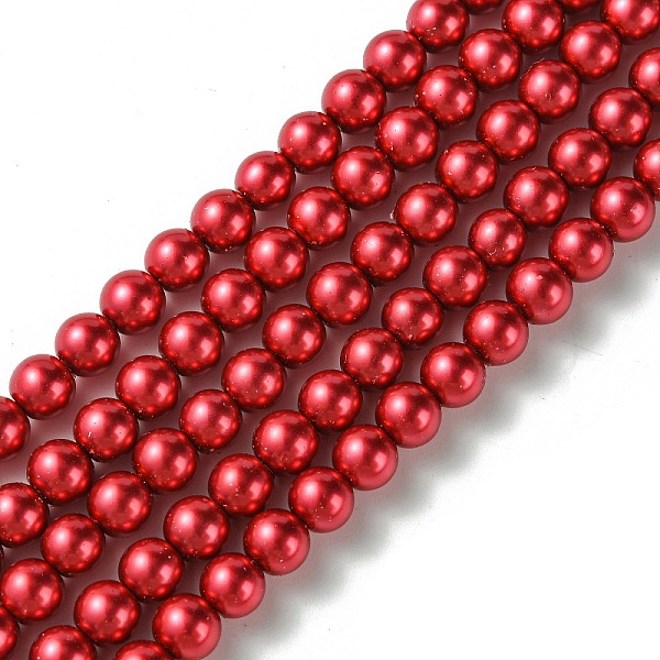 

PandaHall Glass Pearl Beads, Pearlized, Round, FireBrick, 6mm, Hole: 0.7~1mm, about 68pcs/Strand, 16''(40.64cm) Glass Round Red