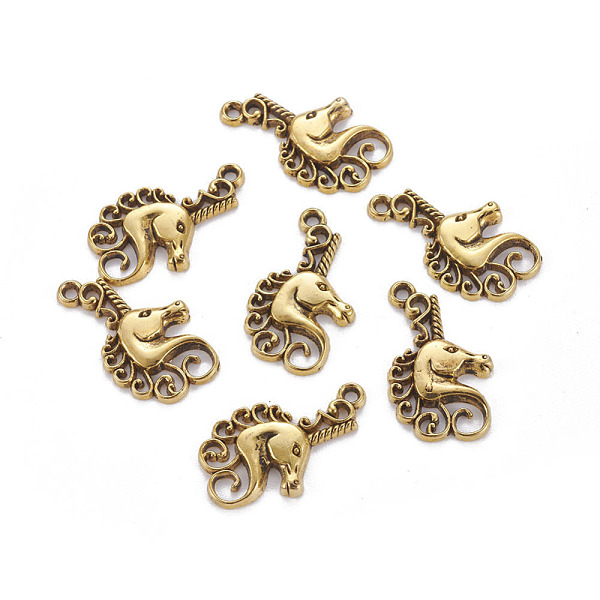 

PandaHall Alloy Pendants, Cadmium Free & Lead Free, Unicorn, Antique Golden, 26.5x15x2.5mm, hole: 2mm Alloy Unicorn