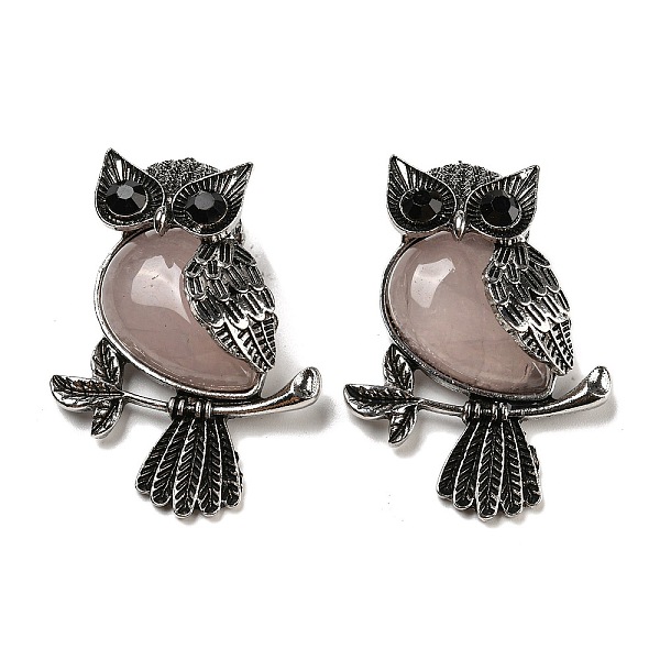 

PandaHall Natural Rose Quartz Pendants, Antique Silver Plated Owl Charms with Blak Glass, 45x33.5x19mm, Hole: 8x9.5mm Rose Quartz Owl