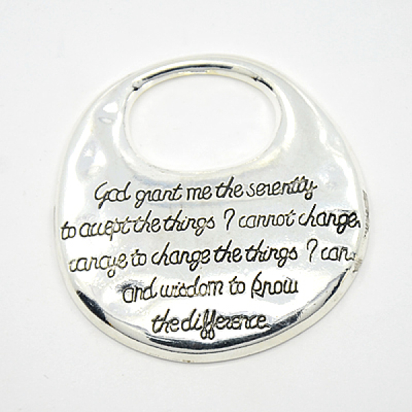 

PandaHall Alloy Pendants, Flat Round with Word, Platinum, 42x41x3.5mm, Hole: 13x19mm Alloy Flat Round