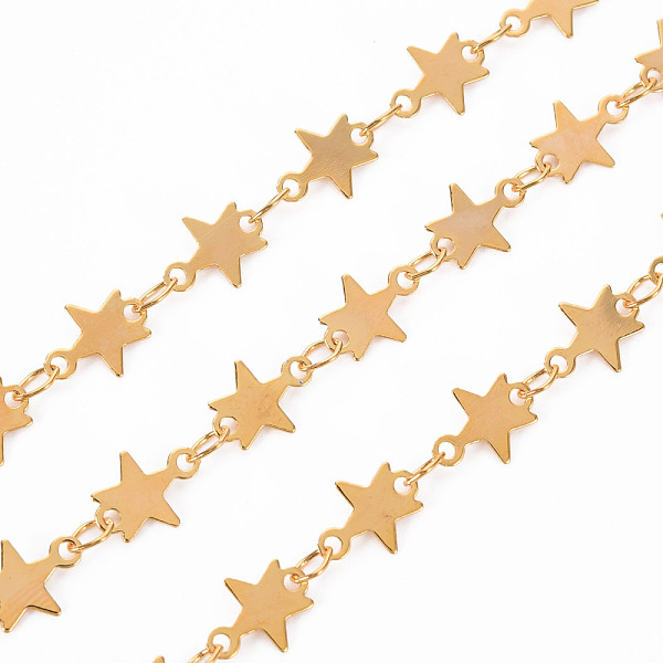

PandaHall Handmade Brass Link Chains, Soldered, with Spool, Star, Real 18K Gold Plated, 3.8x2.3x0.3mm and 8.5x6x0.2mm, about 16.4 Feet...