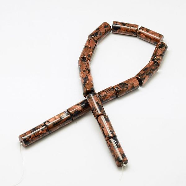 

PandaHall Synthetic Goldstone Beads Strands, Column, 11~12x24~25.5mm, Hole: 2mm, about 16pcs/strand, 15.7 inch Goldstone Column Brown