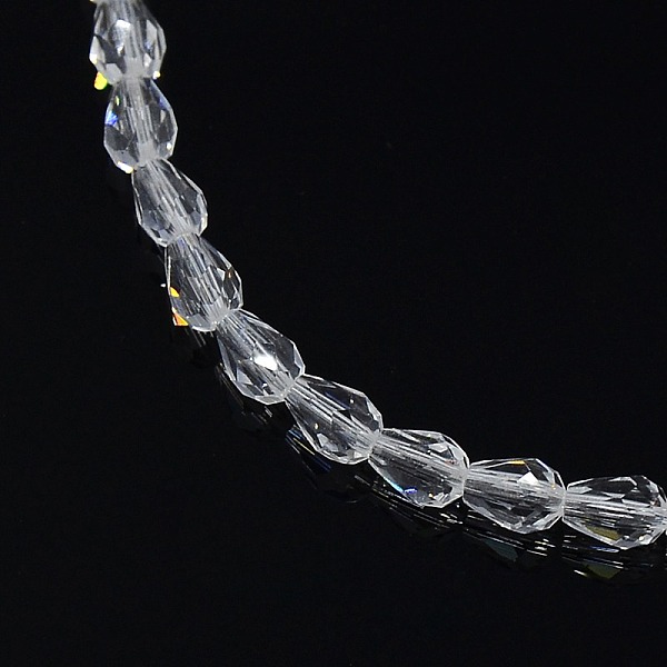 

PandaHall Teardrop Crystal Glass Beads Strands, Faceted, Clear, 3.5x5mm, Hole: 1mm, about 99pcs/strand, 19.8 inch Glass Teardrop Clear