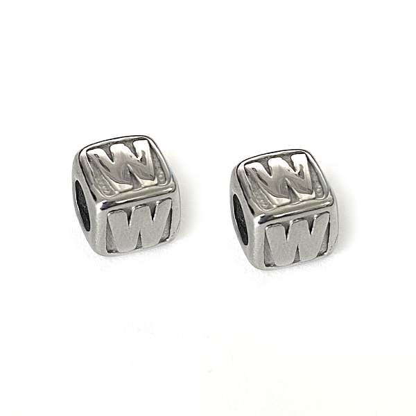 

PandaHall 304 Stainless Steel European Beads, Large Hole Beads, Horizontal Hole, Cube with Letter, Stainless Steel Color, Letter.W, 8x8x8mm...