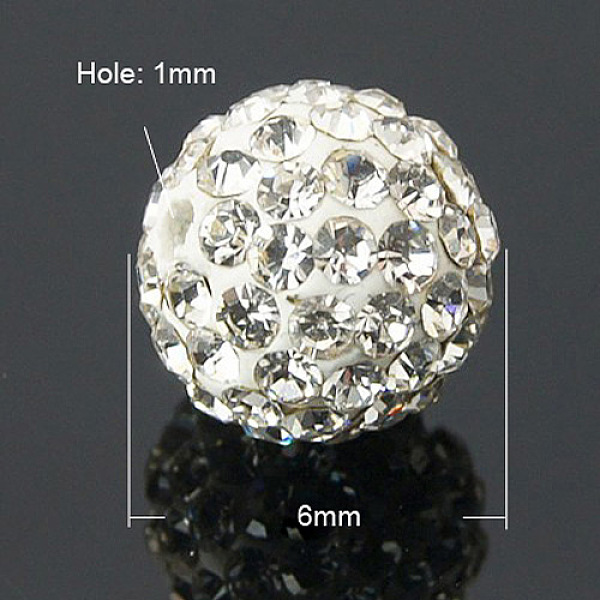 

PandaHall Pave Disco Ball Beads, Polymer Clay Rhinestone Beads, Grade A, Crystal, 6mm, Hole: 1mm Polymer Clay+Glass Rhinestone Round Clear