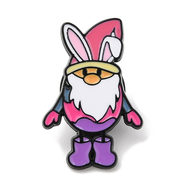 PandaHall Easter Gnome with Rabbit Ear Enamel Pins for Women, Electrophoresis Black Alloy Brooch for Backpack Clothes, Medium Purple...