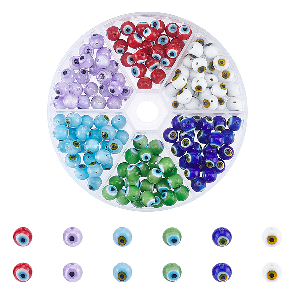 

PandaHall About 144 Pcs 6 Colors Lampwork Glass Evil Eye Beads, 8mm Round Lampwork Evil Eye Charms Turkish Evil Eye Spacer Beads Evil Eye..., Multicolor