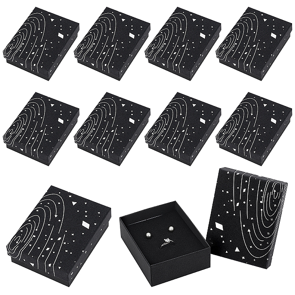 

PandaHall 15 Pcs Silver Stamping Cardboard Jewelry Boxes, 9.3x7.3x3.25cm Black Gift Box Square with Galaxy Pattern Boxe Cardboard Packaging...