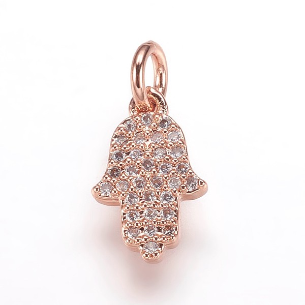 

PandaHall Brass Micro Pave Cubic Zirconia Charms Pendants, Hamsa Hand/Hand of Fatima, Rose Gold, 12.5x8x2mm, Hole: 3mm Brass+Cubic Zirconia..., Clear