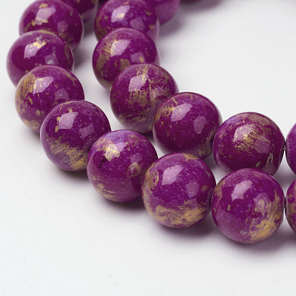 

PandaHall Natural Mashan Jade Beads Strands, with Gold Powder, Dyed, Round, Medium Violet Red, 4mm, Hole: 1mm, about 90pcs/strand, 16 inch...