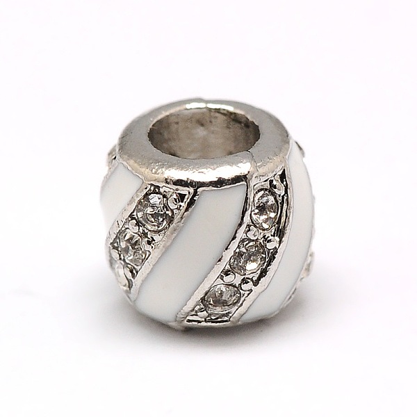

PandaHall Platinum Plated Alloy Enamel Rhinestone European Beads, Large Hole Drum Beads, White, 10x8mm, Hole: 5mm Alloy Rhinestone+Enamel...