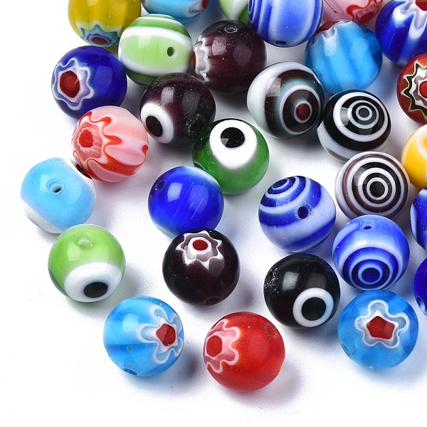 

PandaHall Handmade Millefiori Lampwork Beads & Evil Eye Lampwork Beads, Round, Mixed Color, 10x9.5mm, Hole: 1.2~1.4mm, about 100pcs/bag..., Multicolor