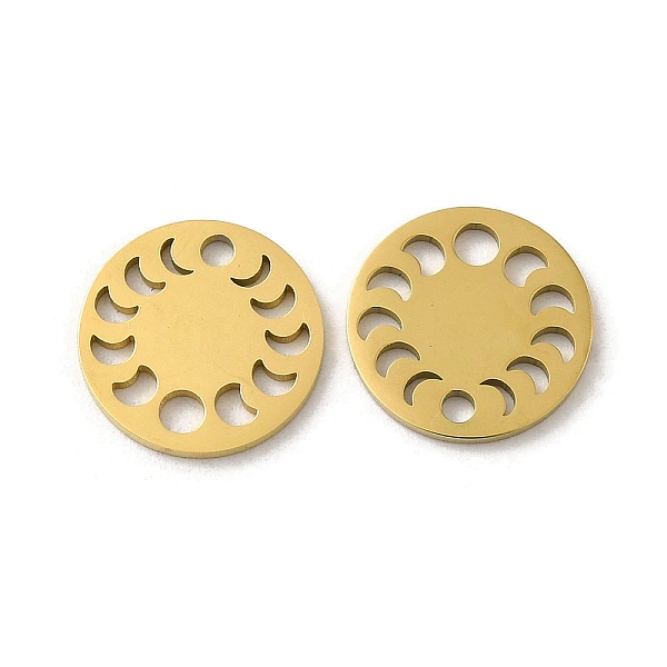 

PandaHall Ion Plating(IP) 304 Stainless Steel Connector Charms, Flat Round Links with Hollow Moon Phase, Golden, 12x1mm, Hole: 1.6mm & 2mm...