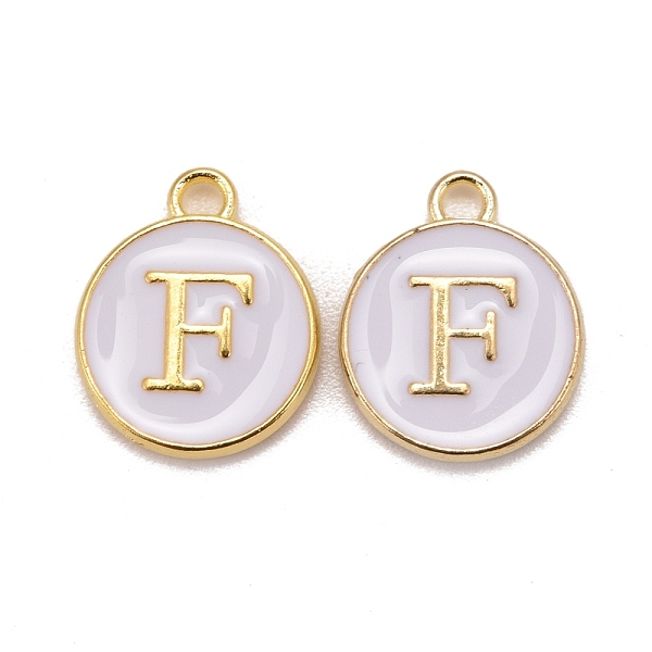 

PandaHall Golden Plated Alloy Charms, Cadmium Free & Lead Free, with Enamel, Enamelled Sequins, Flat Round with Letter, White, Letter.F...