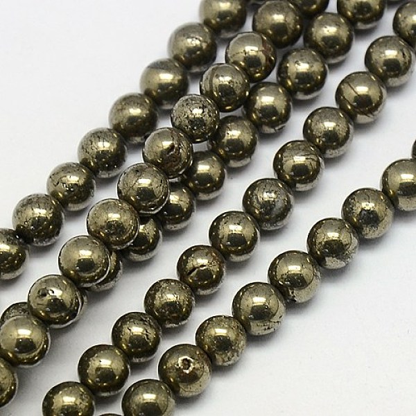 

PandaHall Natural Pyrite Beads Strands, Round, 5mm, Hole: 1mm, about 80pcs/strand, 15.74 inch Pyrite Round Yellow