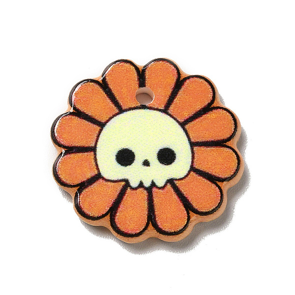 

PandaHall Halloween Printed Acrylic Pendants, Skull Pattern Charm, Flower, 21x2mm, Hole: 2mm Acrylic Flower