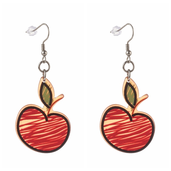 

PandaHall Apple Transparent Acrylic Dangle Earrings, with 316 Surgical Stainless Steel Earring Hooks, Red, 63mm, Pin: 0.7mm Acrylic Red