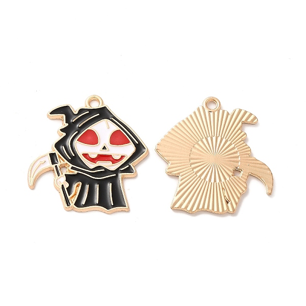 

PandaHall Light Gold Plated Alloy Enamel Pendants, Cadmium Free & Nickel Free & Lead Free, Death Charm, Black, 28x26x1mm, Hole: 1.8mm...