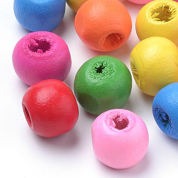 

PandaHall Natural Wood Beads, Spray Painted, Round, Lead Free, Mixed Color, 7x5.5~6mm, Hole: 2mm, about 5550pcs/500g Wood Round Multicolor