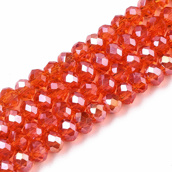 

PandaHall Electroplate Glass Beads Strands, AB Color Plated, Faceted, Rondelle, Orange Red, 4x3mm, Hole: 0.4mm, about 113~115pcs/strand...