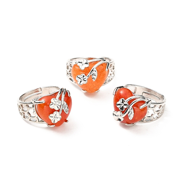 

PandaHall Natural Red Aventurine Adjustable Rings, Platinum Tone Heart with Flower Brass Rings for Women, Cadmium Free & Lead Free, US Size...