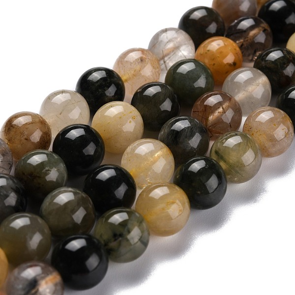 PandaHall Natural Rutilated Quartz Beads Strands, Round, 10~10.5mm, Hole: 0.9mm, about 39pcs/strand, 15.63''(39.7cm) Rutilated Quartz Round