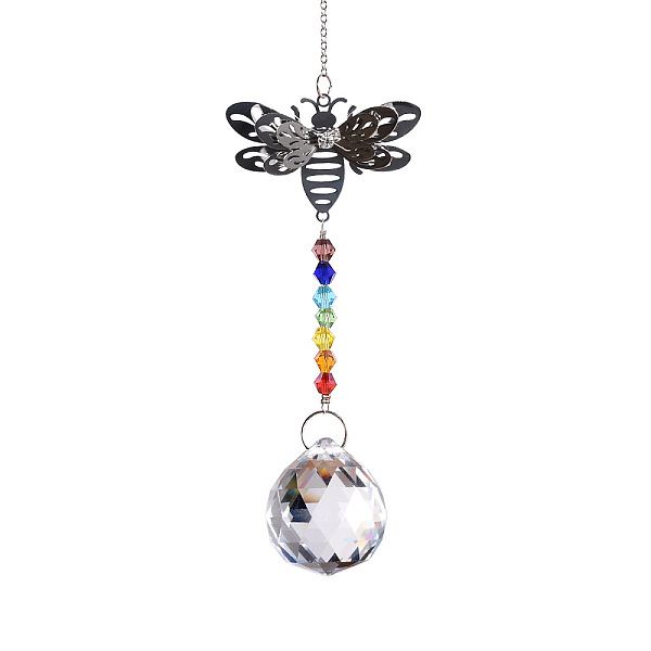 

PandaHall Glass Bicone Pendant Decorations, Hanging Suncatchers, with Iron Findings and Bees Link, for Garden Window Decoration, Teardrop...