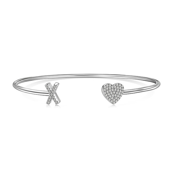 

PandaHall Heart & Letter Rhodium Plated 925 Sterling Silver Micro Pave Cubic Zirconia Cuff Bangles for Women, Letter X, 0.2~0.8cm, Inner...