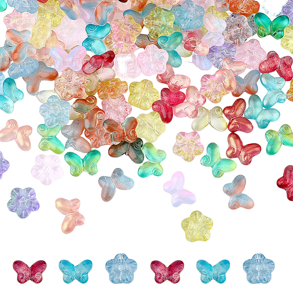 

PandaHall SUPERFINDINGS 160Pcs 16 Style Transparent Baking Paint Glass Beads, Butterfly & Plum Blossom, Mixed Color..., Multicolor