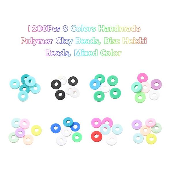 

PandaHall 1200Pcs 8 Colors Handmade Polymer Clay Beads, Disc Heishi Beads, Mixed Color, 6x0.5~1mm, Hole: 1.8mm, 150pcs/color Polymer Clay..., Multicolor