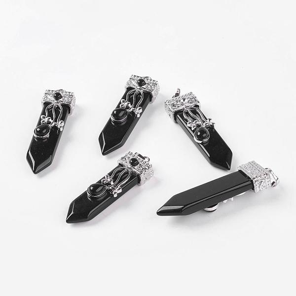 

PandaHall Natural Obsidian Big Pendants, with Alloy Findings, Arrow, Platinum, 56~58x16x10mm, Hole: 5x7mm Obsidian Arrow