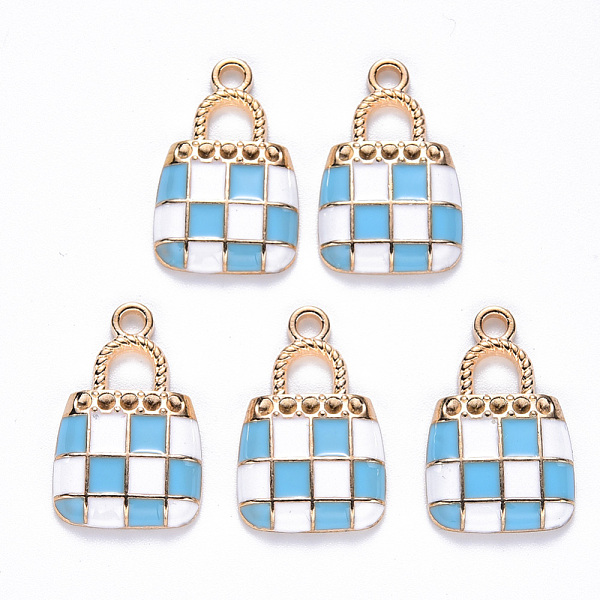 

PandaHall Alloy Enamel Pendants, Handbag, Light Gold, Light Sky Blue, 21x13.5x3mm, Hole: 2mm Alloy+Enamel Bag Blue