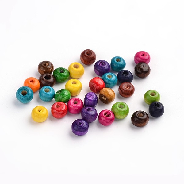 PandaHall Natural Wood Beads, Round, Mixed Color, Lead Free, Dyed, 6mm wide, 5mm high, hole: 1.5mm, about 14600pcs/1000g Wood Round...