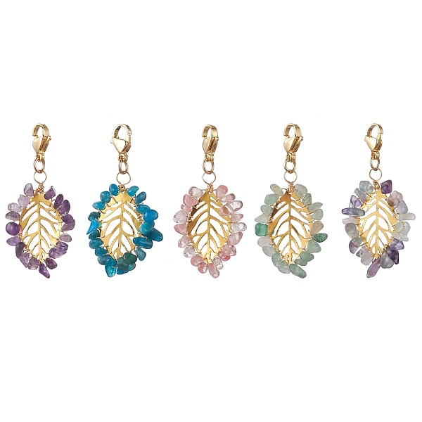

PandaHall Natural & Synthetic Gemstone Pendant Decorations, with Brass Finding and 304 Stainless Steel Lobster Claw Clasp, Leaf, Golden...