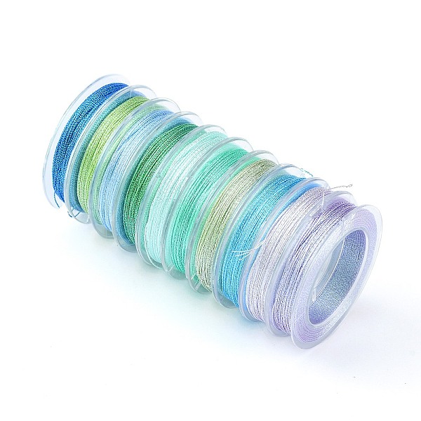

PandaHall 10 Rolls 3-Ply Metallic Polyester Threads, Round, for Embroidery and Jewelry Making, Blue, 0.3mm, about 24 yards(22m)/roll, 10...