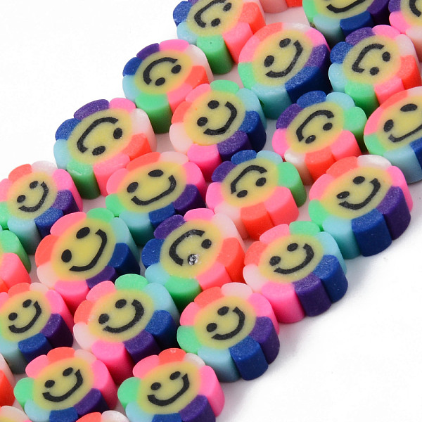 

PandaHall Handmade Polymer Clay Beads Strands, for DIY Jewelry Crafts Supplies, Flower with Smiling Face, Colorful, 9~10x4mm, Hole: 1.5mm...