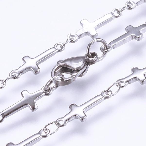 

PandaHall 304 Stainless Steel Chain Necklaces, with Lobster Claw Clasps, Cross, Stainless Steel Color, 17.9 inch(45.5cm) 304 Stainless Steel