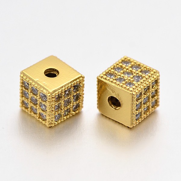 

PandaHall Fashionable Brass Micro Pave Cubic Zirconia Cube Beads, Cadmium Free & Nickel Free & Lead Free, Golden, 6x6x6mm, Hole: 1.5mm...