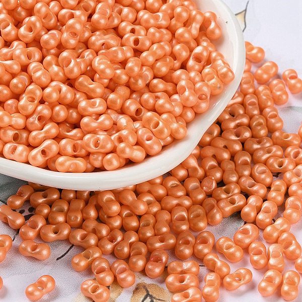 

PandaHall Glass Seed Beads, Opaque Colours Luster, Peanut, Dark Orange, 5~6x2.5~3x3~3.5mm, Hole: 1~1.2mm, about 5000pcs/pound Glass Peanut