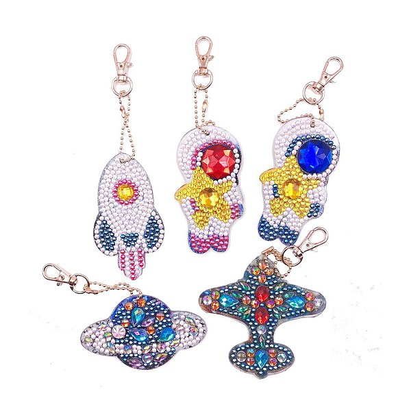 

PandaHall 5Pcs 5 Styles DIY Diamond Pendant Decoration Kits, DIY Keychain, Spaceman & Rocket & Planet & Plane, Space Theme Pattern...